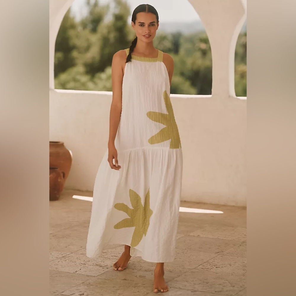 NWT Anthropologie White Maxi Dress - “Celandine Drop-Waist Midi Dress” Women M